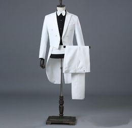 High Quality Cool Peak Lapel Groomsmen Double-Breasted Groom Tailcoat Men Suits Wedding/Prom/Dinner Best Man Blazer(Jacket+Pants+Tie+Girdle)