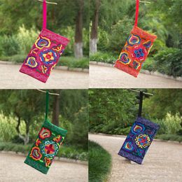 100pcs Women National Retro Long Coin Purses Embroidered Bag Lady Zipper Handbag