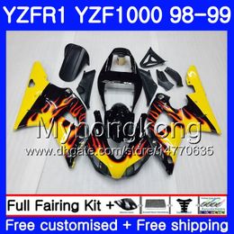 Yellow flames Bodywork For YAMAHA YZF R 1 YZF1000 YZF-R1 1998 1999 Frame 235HM.25 YZF-1000 YZF R1 98 99 YZF 1000 YZFR1 98 99 Body Fairing