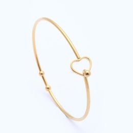 stainless steel Silver gold rose gold Heart-shaped Bracelet Women Heart Charm Wire Catch Bangle for Women Bracelets