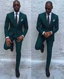 High Quality Two Button Dark Green Groom Tuxedos Groomsmen Peak Lapel Best Man Blazer Mens Wedding Suits (Jacket+Pants+Tie) H:819