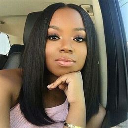 Full Lace Front Bob Wigs For Black Women 130 Density Brazilian Virgin Human Hair Weaves Straight Bob Medium Cap Middle Part Bob Wig