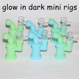 New Glow Mini Dab Oil Rigs Silicone Smoking Pipe hand pipes Smoking Pipe with glass bowl for dry herb glass water pipe DHL