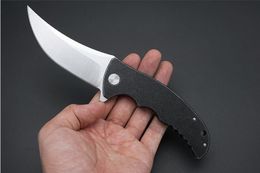 New-Arrival Ball Bearing Fast Open Flipper Folding Knife D2 Satin Scimitar Blade Black Stone Wash Stainless Steel Handle EDC Tools