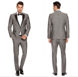 Brand New Grey 2 Piece Suit Men Wedding Tuxdos High Quality Groom Tuxedos With Black Notch Lapel Best Men Blazer(Jacket+Pants+Tie+Girdle)614