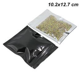 10.2x12.7cm Black Aluminum Foil Front Clear Food Grade Zipper Packaging Bags for Coffee Tea Powder Mylar Foil Self Sealable Package Pouch