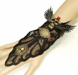 hot new European and American vintage skull-head wings black lace female bracelet personalized gloves Halloween fashion classic exquisite el