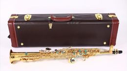 Top New Soprano Saxophone B flat Electrophoresis Gold Top Musical Instruments Sax Soprano professional grade With case free shipp