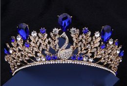 Barocker Pfau, großes Kronenhaar, hochwertige Retro-Braut-Kopfbedeckungen, blaue Diamant-Hochzeitskleid-Accessoires