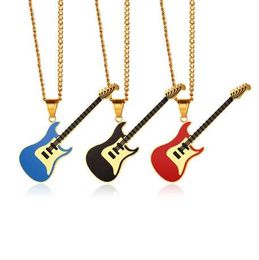 ZORCVENS Guitar Necklace For Men/Women Music Lover Gift Black/Gold Colour Stainless Steel Pendant & Chain Hip Hop Rock Jewellery