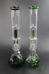 18.5 Inches Black Thickening Glass Bong With Double-deck Filter Green Super Heavy water pipes 18.8mm Joint 47cm Height With Bowl Hookahs