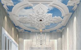 Custom Large Ceiling Mural Wallpaper 3D Stereo White European carved blue sky Photo Mural Ceiling Wallpapers