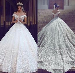 2023 Neue Vintage -Spitze eine Linie Brautkleider sexy von der Schulter Kurzärmel Applique Sweep Zug Brautkleider benutzerdefiniert gemacht