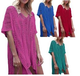 Swimwear Crochet Swimsuit Women Knitted Beach Blouse Casual Bikini Cover Ups Sexy Plus Size Dress Summer Loose Sunscreen Bathing Suit LY01