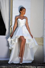 High Low Short Wedding Dresses Strapless A-line Short Front Long Back Satin Informal Reception Bridal Gowns Outdoor Wedding