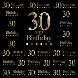 Happy 30th Birthday Photo Booth Backdrop Black Printed Customized Texts Party Themed Custom Vinyl Photography Background