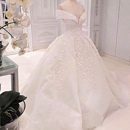 Ball Glamorous Lace Gown Wedding Dresses Off Shoulder Beads Appliques Bridal Gowns Dubai Court Train Vestidos De Novia s