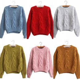 O Neck Long Sleeve Women Sweaters 2018 Winter Ribbed Sweaters Criss Cross Pattern Loose Jumper Ladies Pull Femme Hiver Fs5802