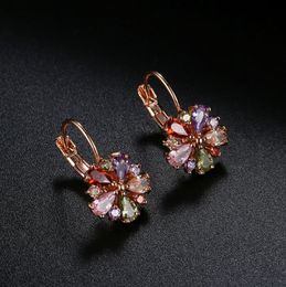 Free Shipping Rose gold Multi-color Cubic Zircon stud earrings Wedding Jewelry Set 10 Pcs/Lot