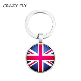 2021 CRAZY United Kingdom Flag Pattern Key Chain Car Keyring Holder Bag Pendant Charm Glass Keychain Jewellery Wholesale Price