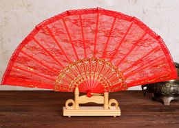 Thicken with gold Lace Fan Craft Vintage Folding Hand Fan Women Chinese Silk Fans for Dancing 10pcs/lot