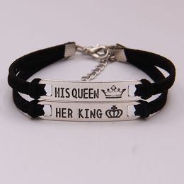 Couple Her King His Queen Bracelet Bangle Cuffs Metal Engraved Letter Crown Tag Charm fashion Jewelry for Women Men Drop Shipping