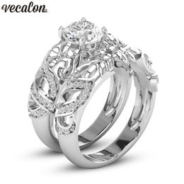 Vecalon Flower Shape Couple ring silver Colour 5A cz Engagement wedding band rings For women men Dropshipping Jewellery