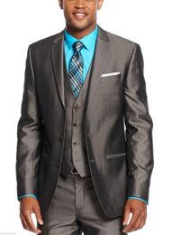 New Styles Peaked Lapel Grey Groom Tuxedos Shiny Groomsman Men Formal Business Suits Men Prom Party Suit(Jacket+Pants+Tie+Vest) NO:889