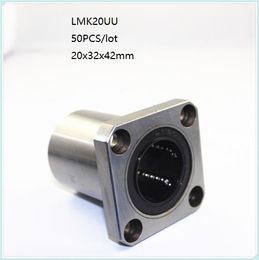 50pcs/lot LMK20UU 20mm linear ball bearings square flange linear bushing linear motion bearings 3d printer parts cnc router 20x32x42mm