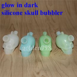 glow in dark silicone bubbler Mini Travel silicone Bongs Water Pipe Glass Bubbler silicone Blunt Water Bong Wholesale by DHL