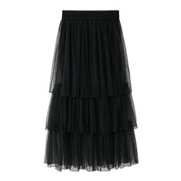 2018 New Summer Skirt Women Tulle Maxi Skirts Black Grey Mesh Puffy Pleated Layers Tiered Long Sweet Saias Femininas