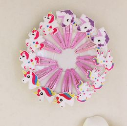 100pcs/lot Glitter Unicorn Hairclips Cartoon Animal Clips Cute Plastic Hairpins Kids Headwear Hair Accessories for Girls