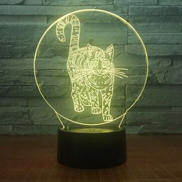 Cute Cat 3D Illusion Night Light Creative Lamp LED 7 Colour changing Desk Lamp #T56