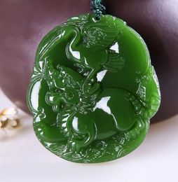 -Collar de jade verde grúa unicornio jade colgante cuerda afortunado amuleto joyería talla colección colección verano ornamentos natural piedra natural