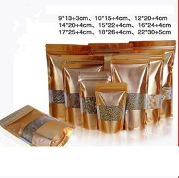 gold aluminum foil packing bag moistureproof food candy cookies window package bag stand up cooking Barbecue valve bag storage pouch