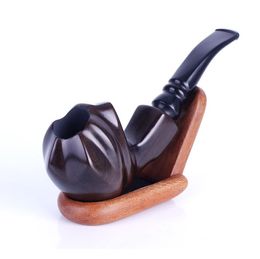New curved surface grinding ebony pipe new style Ruili modeling tobacco pot can be dismantled bent wood smoking set.
