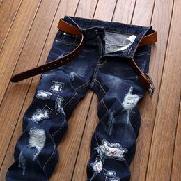 embroidered jeans men straight European and American hole patch cloth men's trousers Mens Denim Pants 2021