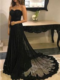 Elegant Sweetheart Black Long Sheath Evening Dresses Lace Appliques Prom Party Dresses Formal Evening Gowns Special Wear Custom Made