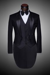 Custom Made Peaked Lapel Back Vent Black/White Tailcoat Men Party Groomsmen Suits in Wedding Tuxedos(Jacket+Pants+Tie+Vest) NO;311