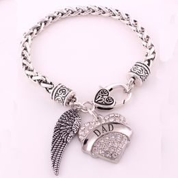 -Bracelet femme bijoux papa écrit archange aile et pendentif coeur avec cristaux bon cadeau chaîne de blé Dropshipping