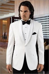 High Quality White Men Wedding Tuxedos Excellent Groom Tuxedos Shawl Lapel One Button Men Blazer 2 Piece Suit(Jacket+Pants+Tie+Girdle) 1693