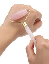 Natural Tumbled Chakra Rose Quartz Carved Reiki Crystal Healing Gua Sha Beauty Roller Facial Massor Stick with Alloy Gold-silver -Plated