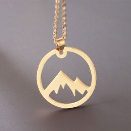 Everfast 10pc/Lot New Snow Mountain Pendants Necklace Maxi Colar Simple Stainless Steel Round Charms Chokers Necklaces Women Girls Couple Loved Gift SN079