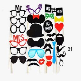 31pcs/set Photo Booth Props Photography mask paper Card Wedding/Team bride Party Decoration event gift Just Married/Mrs/Mr