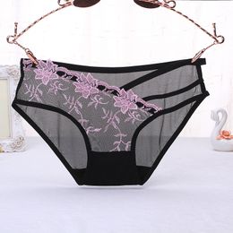 Sexy Underwear Women Briefs Thong G-String Bow Lace Floral See Through Low Waist Intimates Erotic Bandages Panties Briefs Underwear