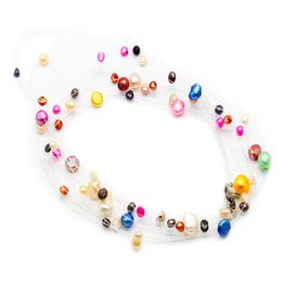 Fashionable pearl Jewellery beaded freshwater pearl multi-layer dyed pearl fish line necklace