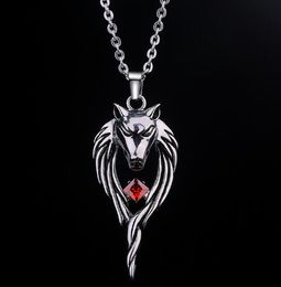 free shipping Japanese and Korean retro punk Wolf totem Wolf head necklace titanium steel set with diamond personality fashion men hang acce