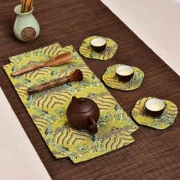 New Vintage Jacquard Chinese Silk Placemat Luxury Small Table Runner Dining Table Coffee Mat High End Pallet Mats Protective Pad 48x22 cm