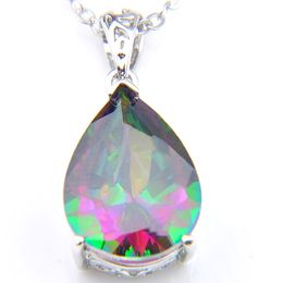 Luckyshine 6Pcs/Lot Vintage Mystic Rainbow Cubic Zirconia Gems 925 Sterling Silver Plated Pendants Women Charm Pendants+Chain Jewellery