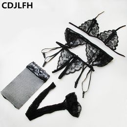 CDJLFH 4pc set Women Intimate Sleepwear Robe Sexy Lingerie Costume Night Gown Erotic Underwear S918